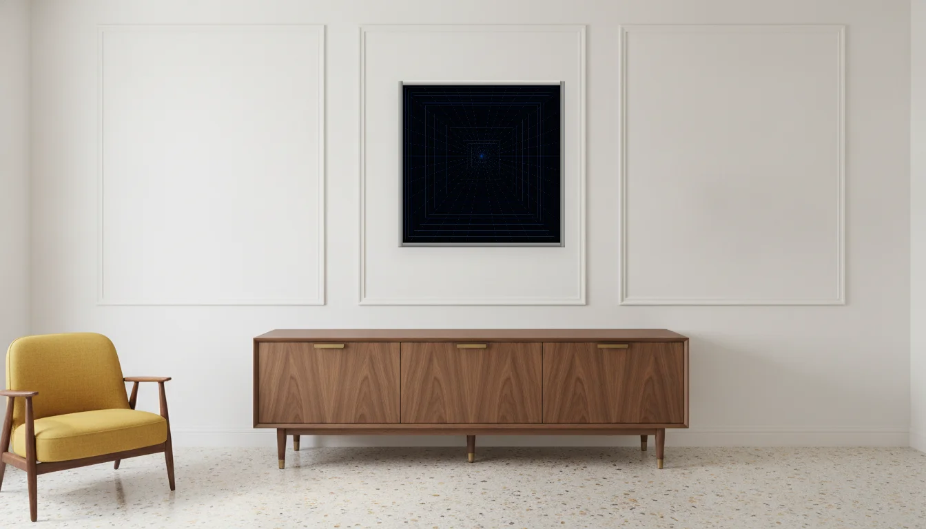 A Lumen & Logic artwork hanging in a Mid-Century hotel interior — Executive suite · Palm Springs