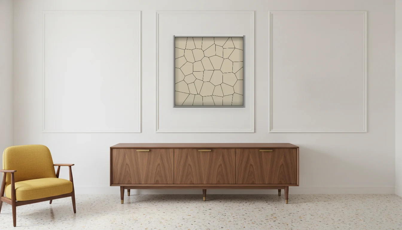 A Lumen & Logic artwork hanging in a Mid-Century hotel interior — Executive suite · Palm Springs