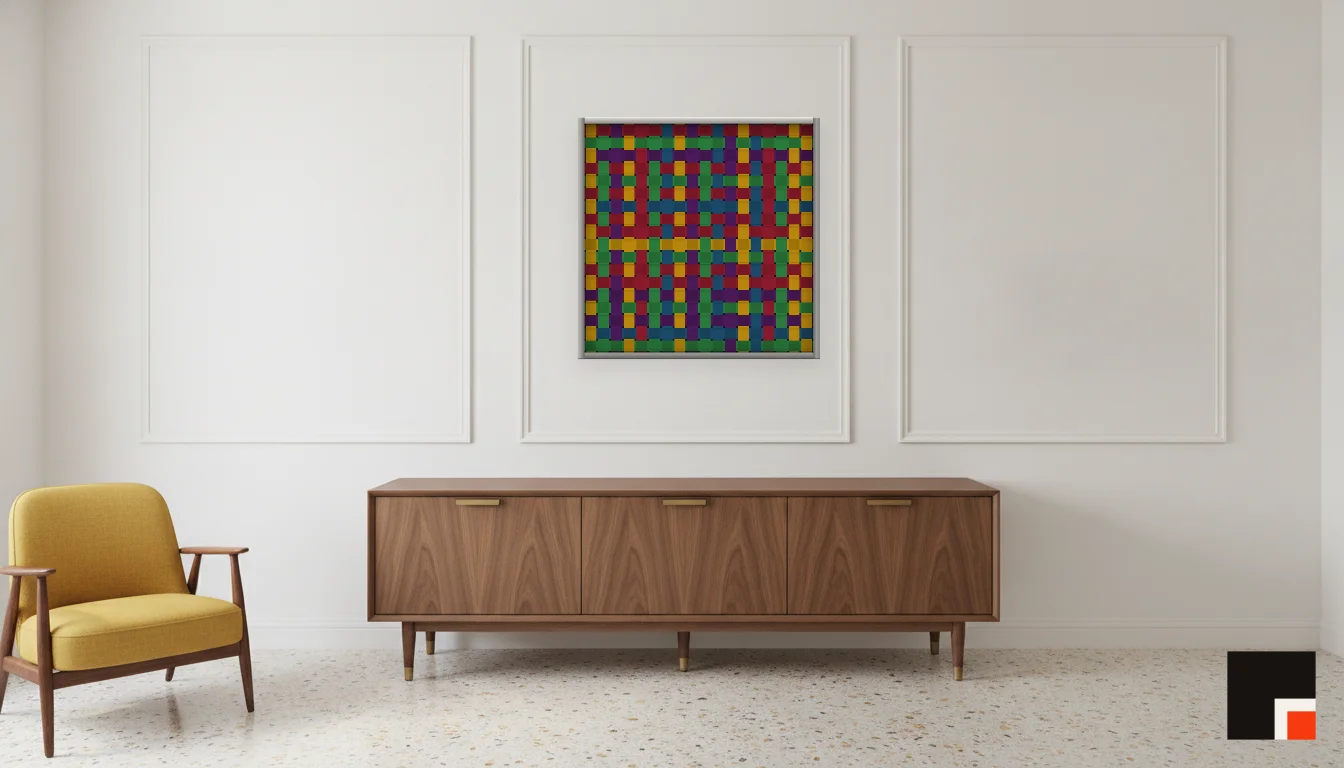 A Lumen & Logic artwork hanging in a Mid-Century hotel interior — Executive suite · Palm Springs