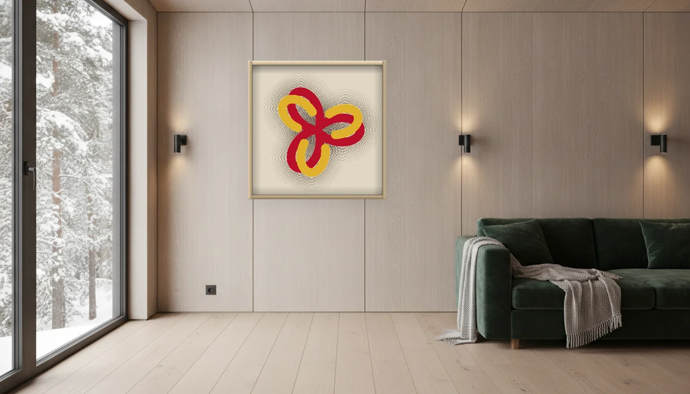 A Lumen & Logic artwork hanging in a Nordic hotel interior — Forest lodge · Lapland