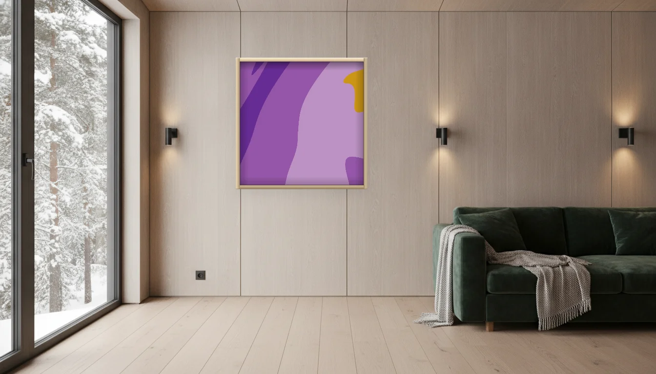 A Lumen & Logic artwork hanging in a Nordic hotel interior — Forest lodge · Lapland