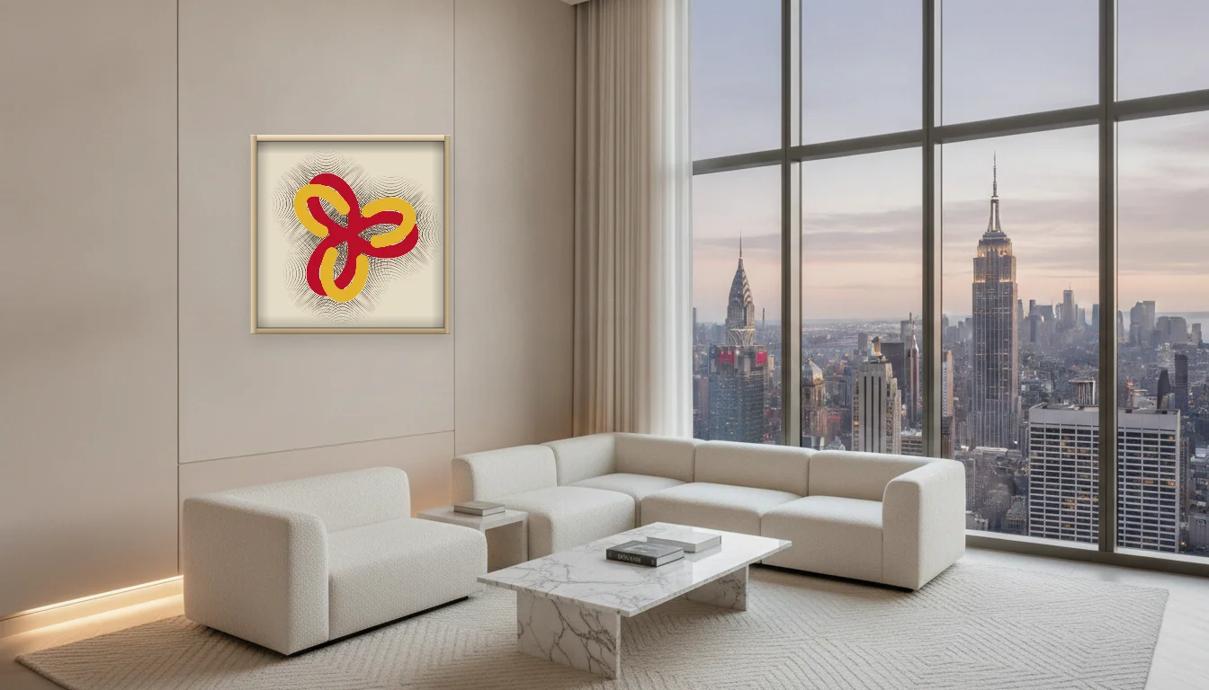 A Lumen & Logic artwork hanging in a Penthouse hotel interior — Penthouse lounge · New York