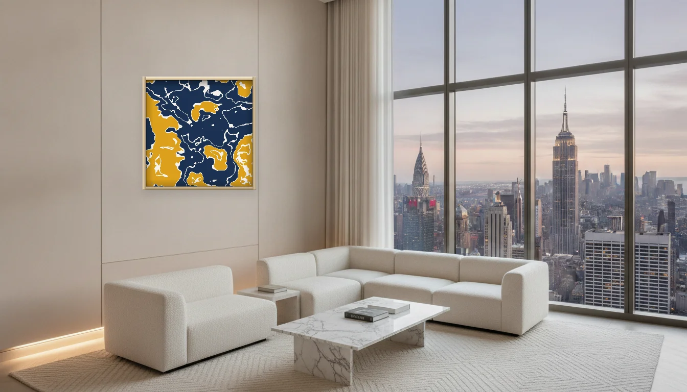 A Lumen & Logic artwork hanging in a Penthouse hotel interior — Penthouse lounge · New York