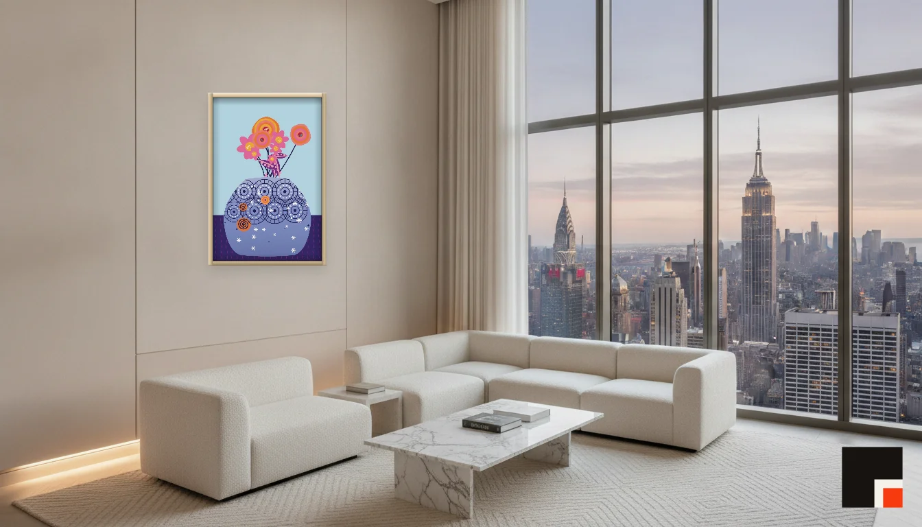 A Lumen & Logic artwork hanging in a Penthouse hotel interior — Penthouse lounge · New York