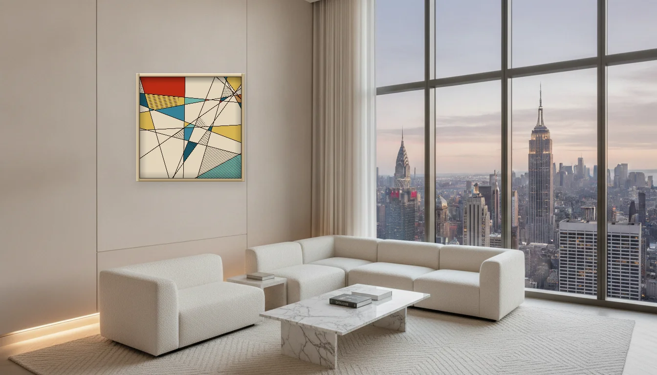 A Lumen & Logic artwork hanging in a Penthouse hotel interior — Penthouse lounge · New York