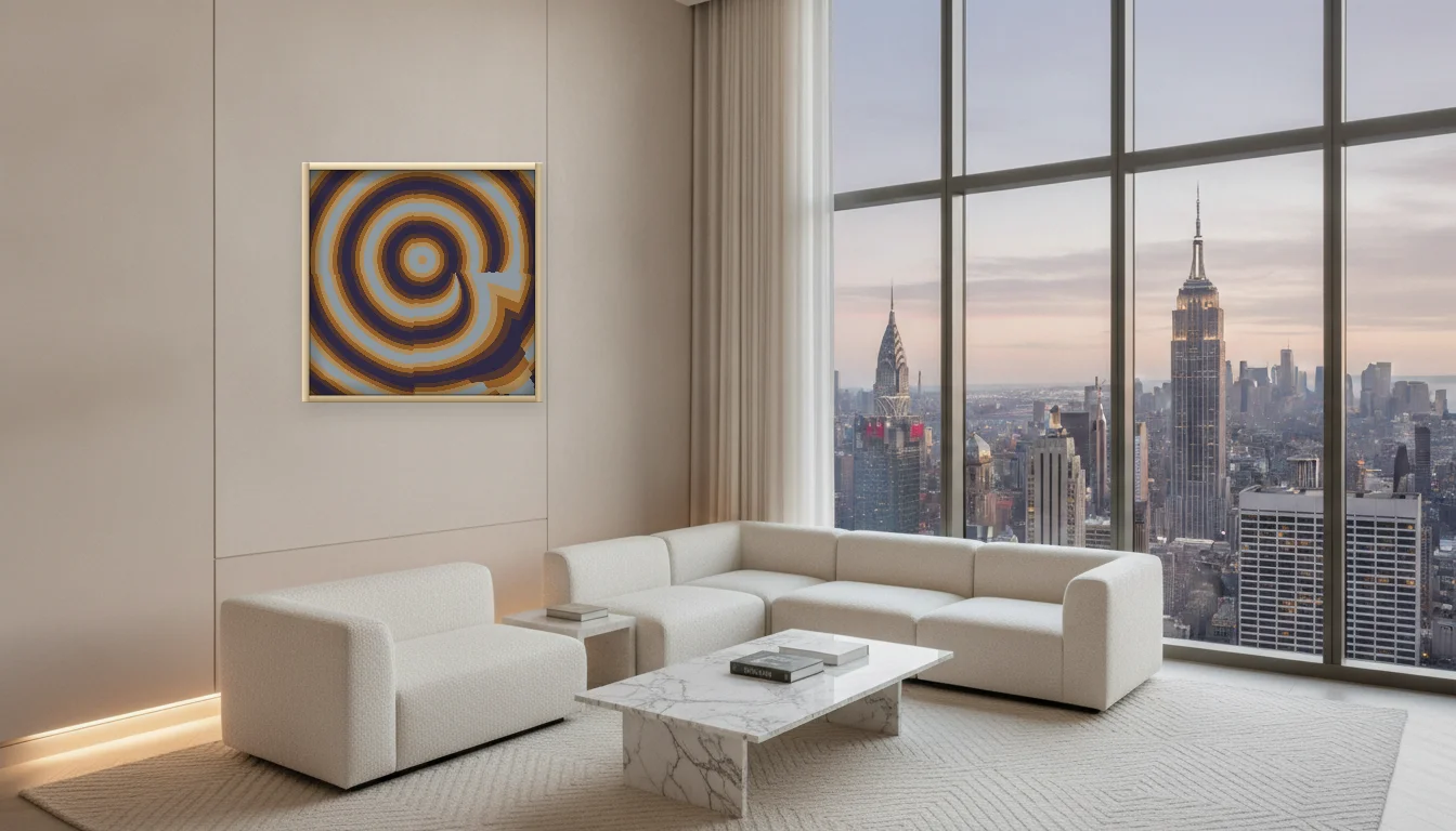 A Lumen & Logic artwork hanging in a Penthouse hotel interior — Penthouse lounge · New York