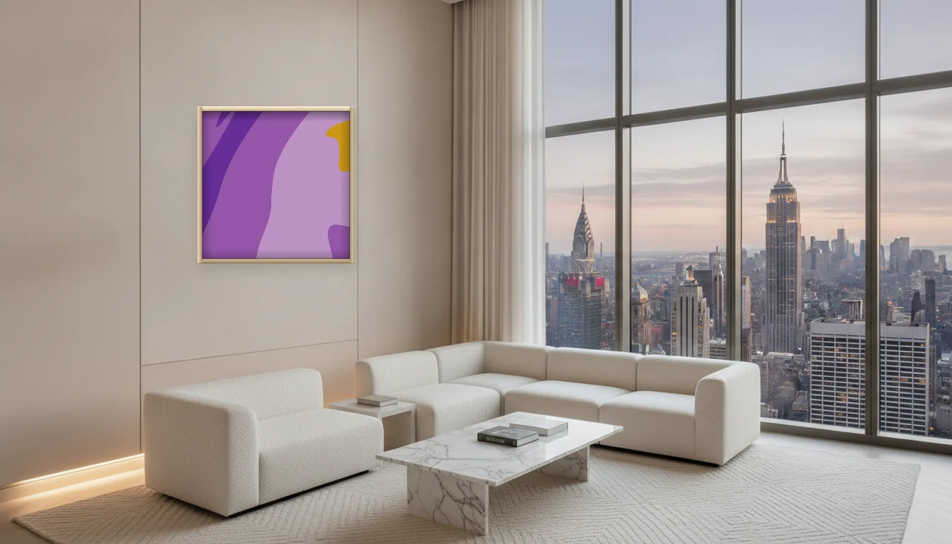 A Lumen & Logic artwork hanging in a Penthouse hotel interior — Penthouse lounge · New York