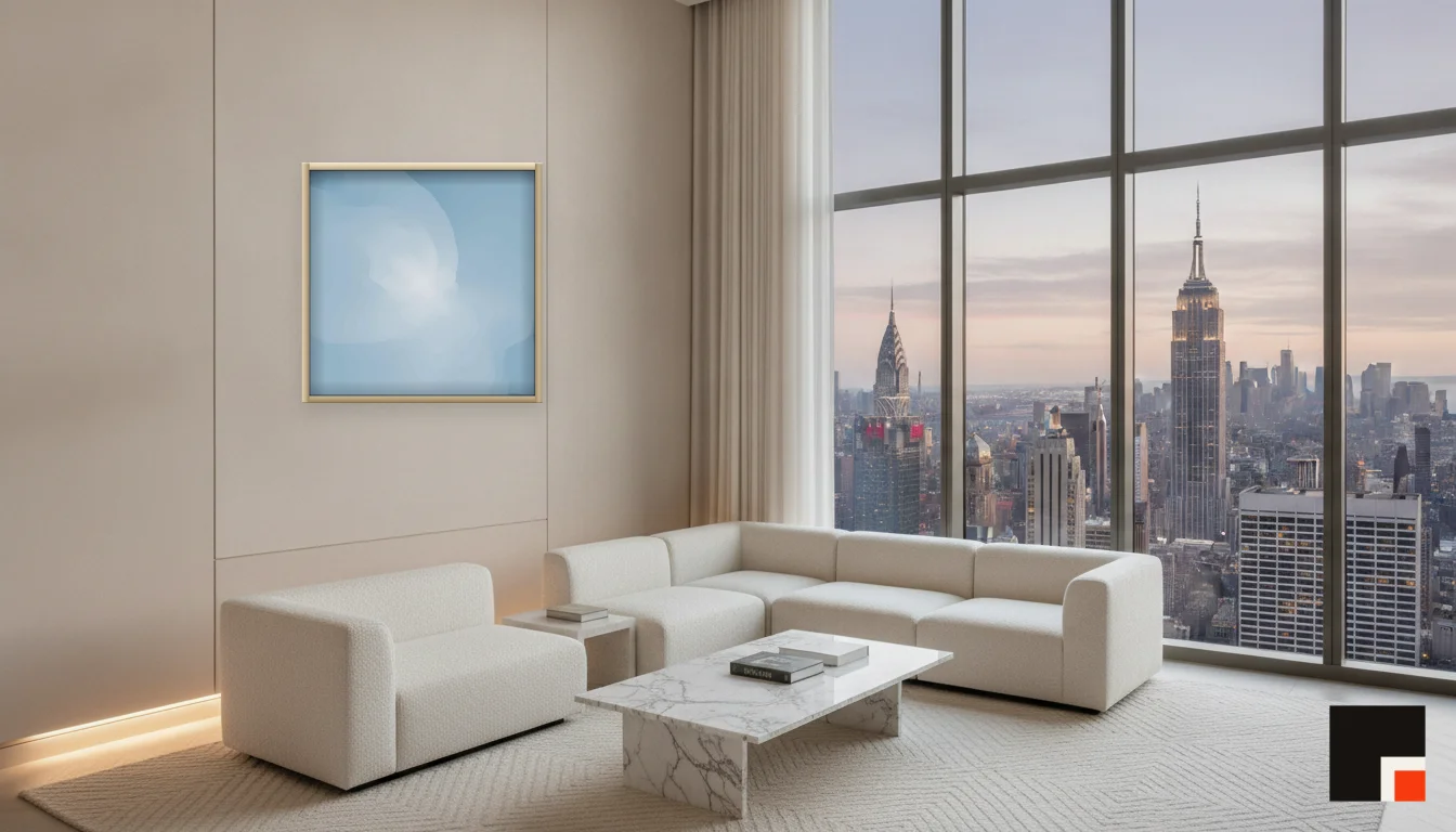 A Lumen & Logic artwork hanging in a Penthouse hotel interior — Penthouse lounge · New York