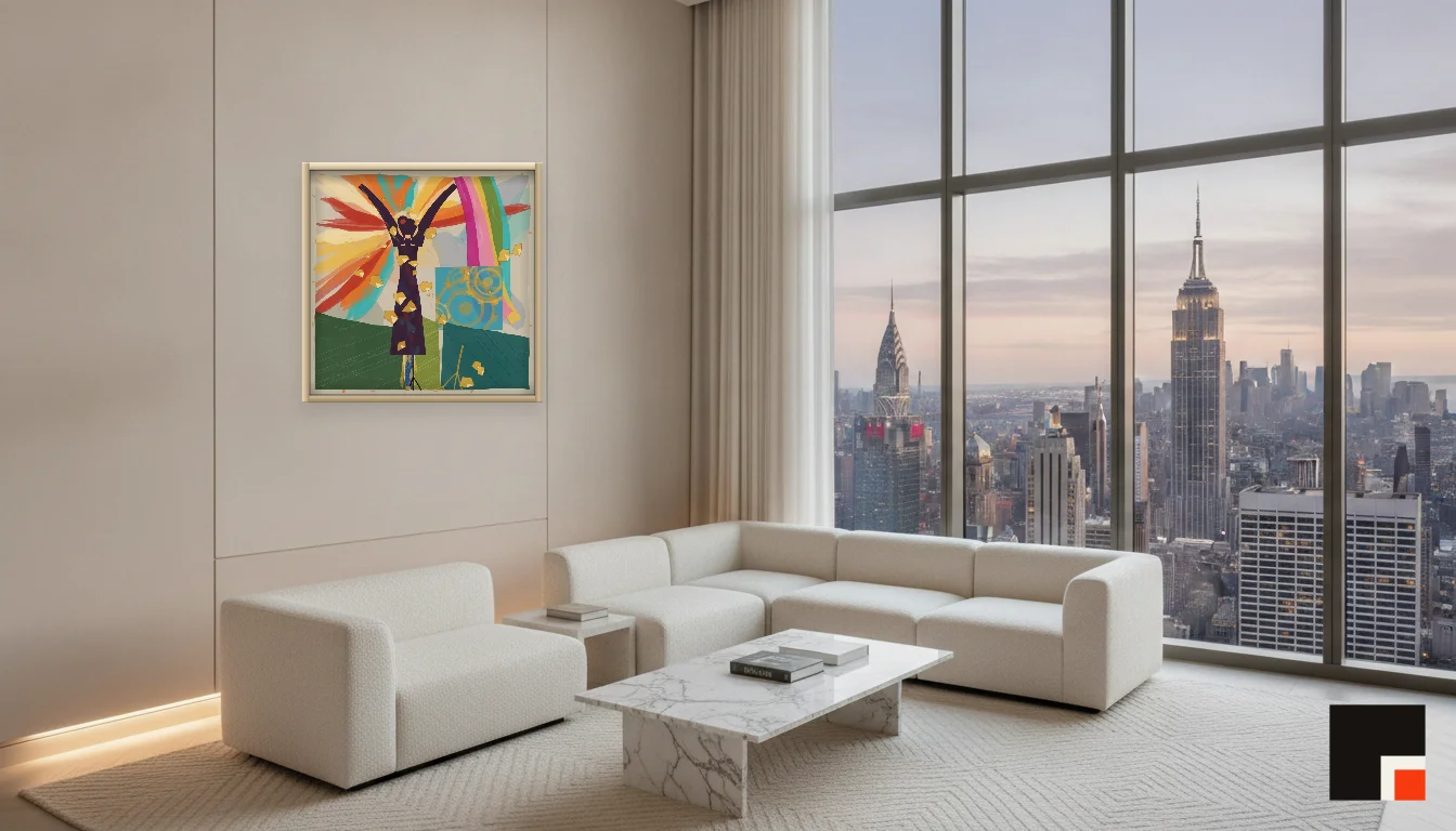 A Lumen & Logic artwork hanging in a Penthouse hotel interior — Penthouse lounge · New York