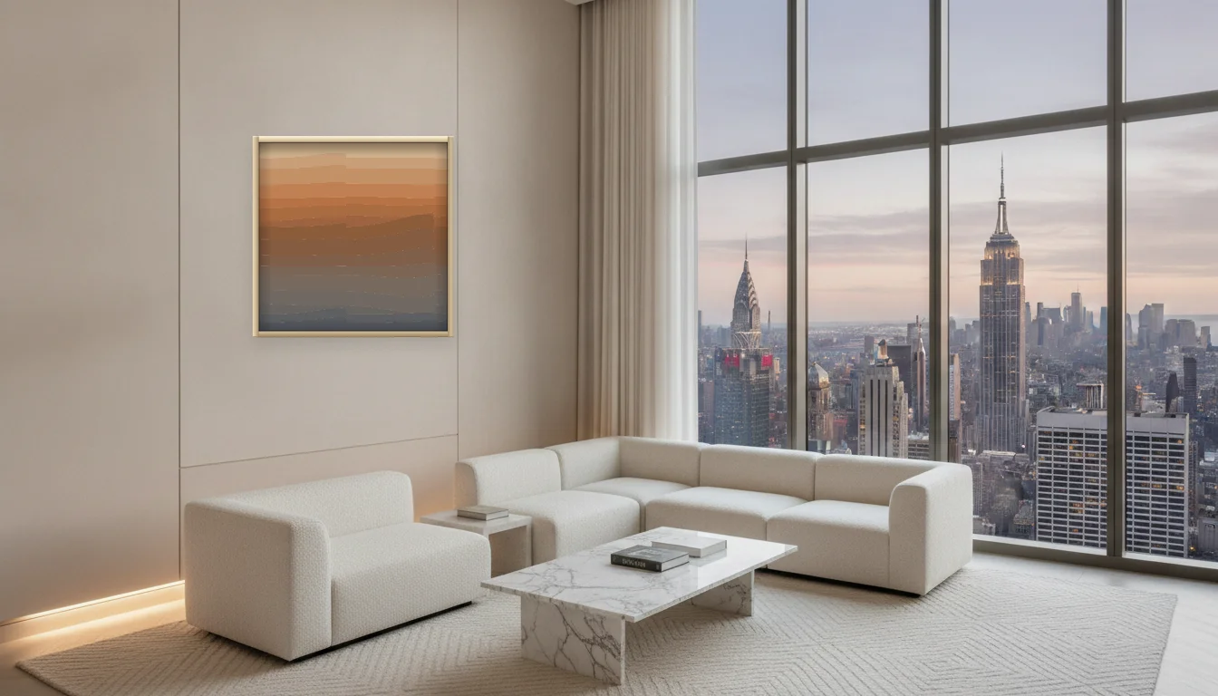 A Lumen & Logic artwork hanging in a Penthouse hotel interior — Penthouse lounge · New York