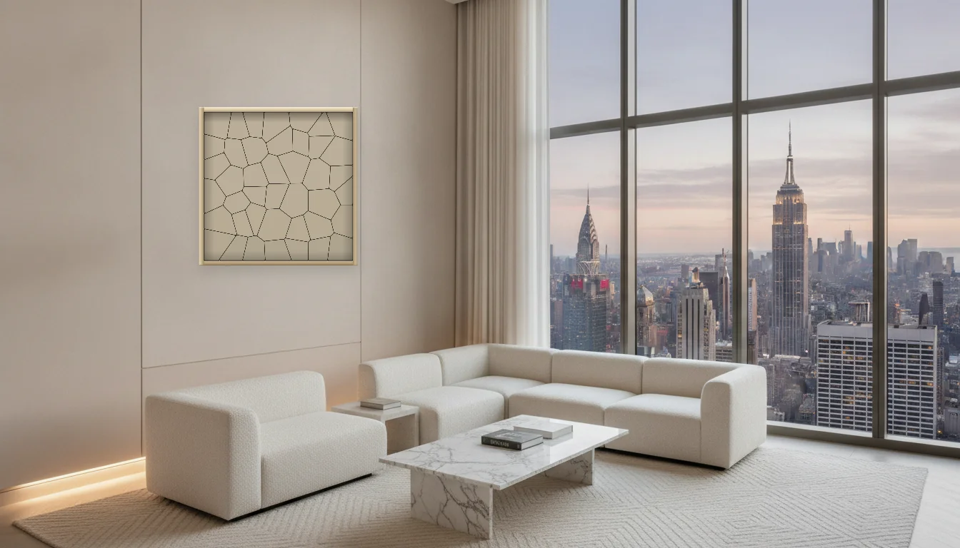 A Lumen & Logic artwork hanging in a Penthouse hotel interior — Penthouse lounge · New York
