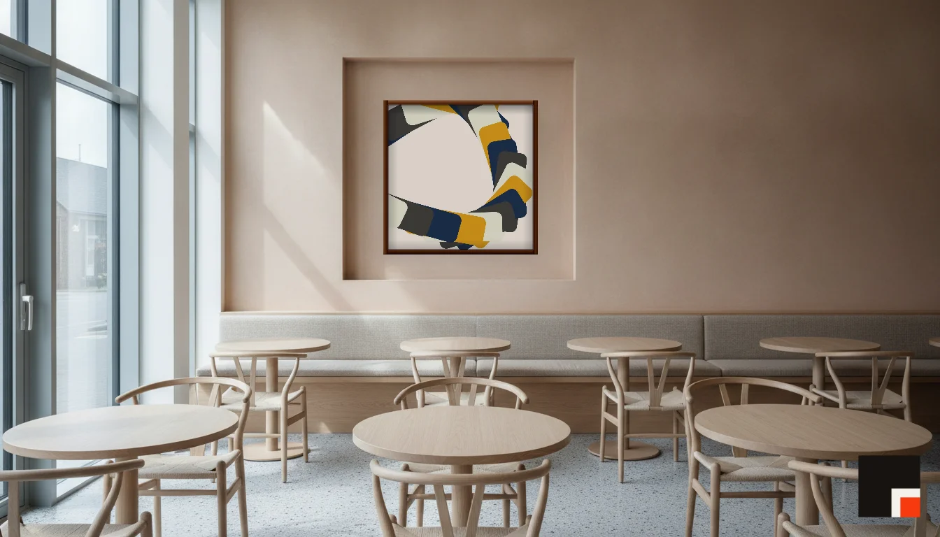A Lumen & Logic artwork hanging in a Restaurant hotel interior — Dining room · Copenhagen