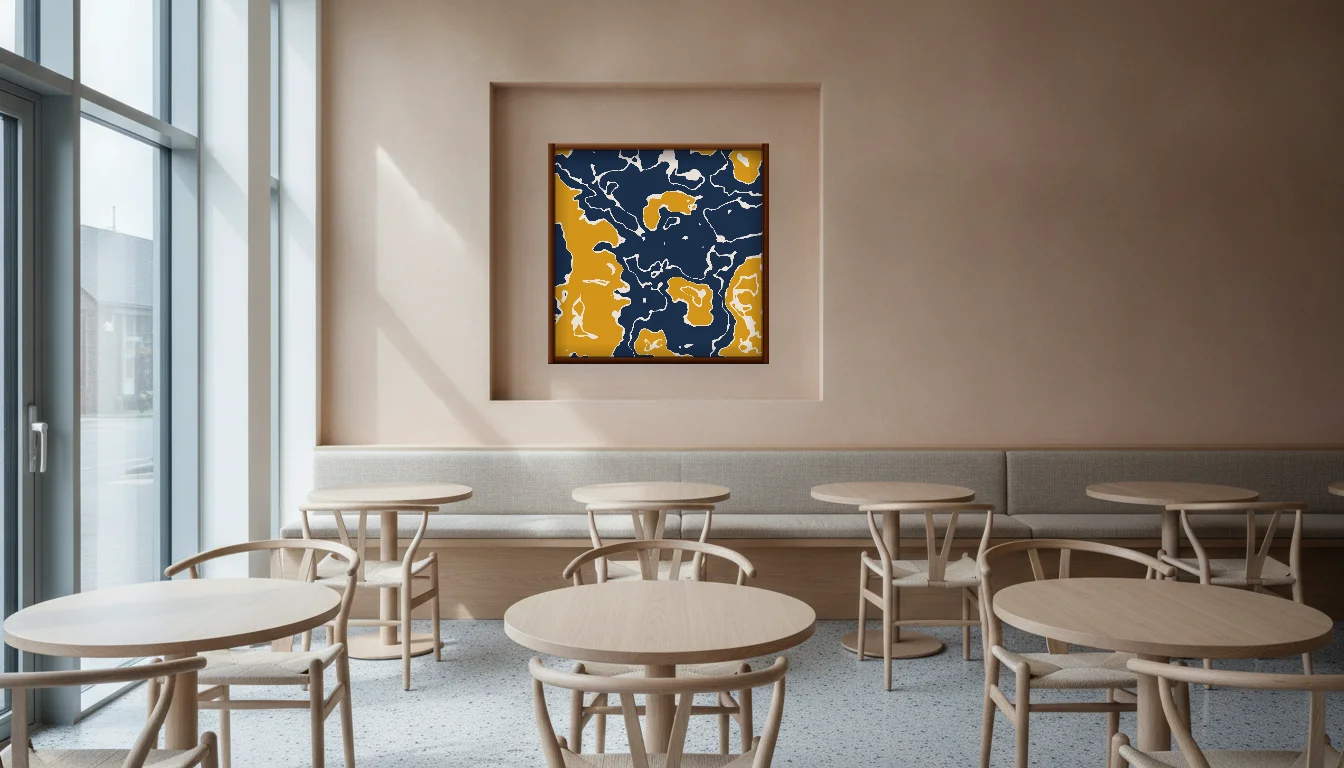 A Lumen & Logic artwork hanging in a Restaurant hotel interior — Dining room · Copenhagen
