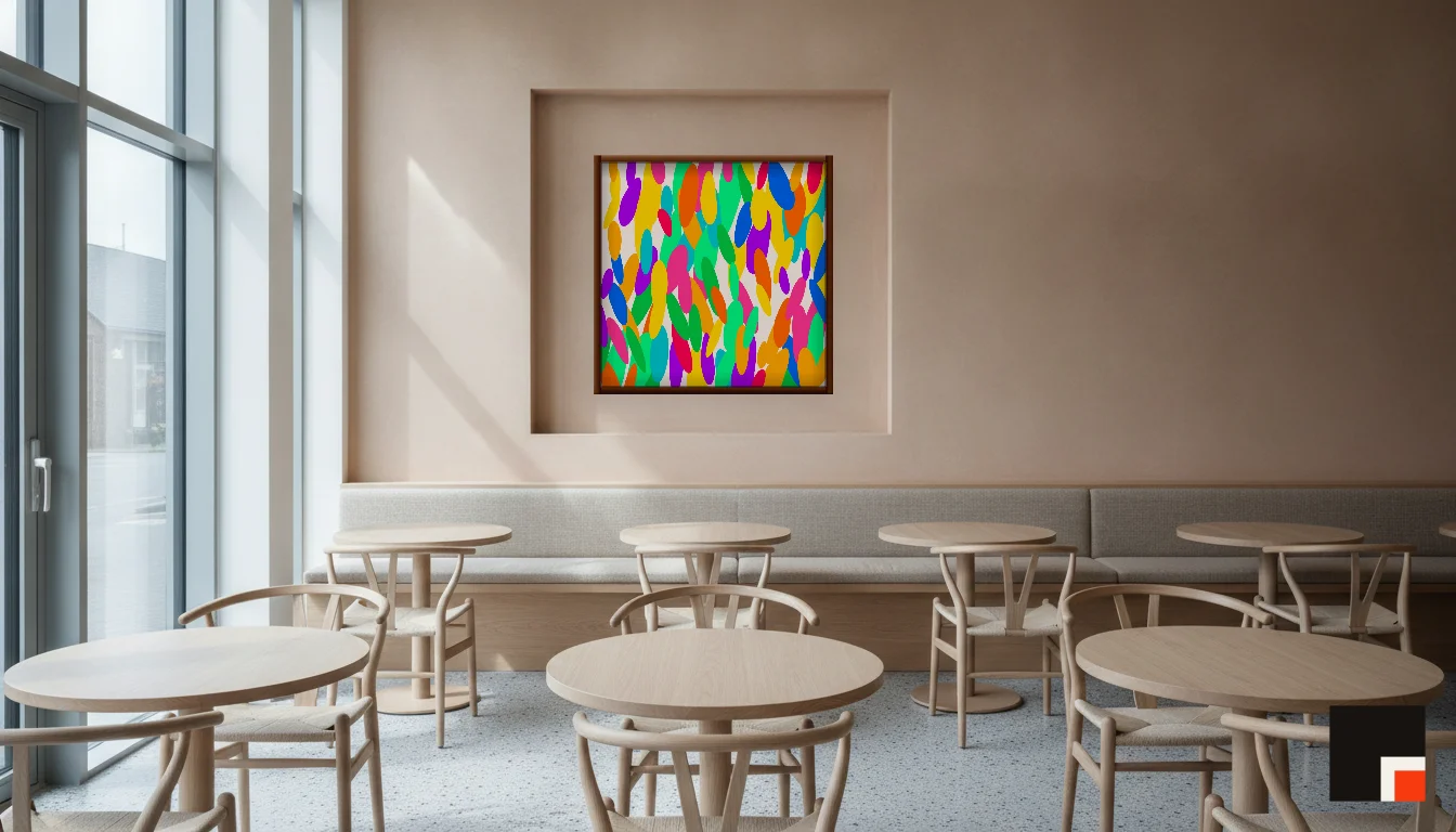 A Lumen & Logic artwork hanging in a Restaurant hotel interior — Dining room · Copenhagen