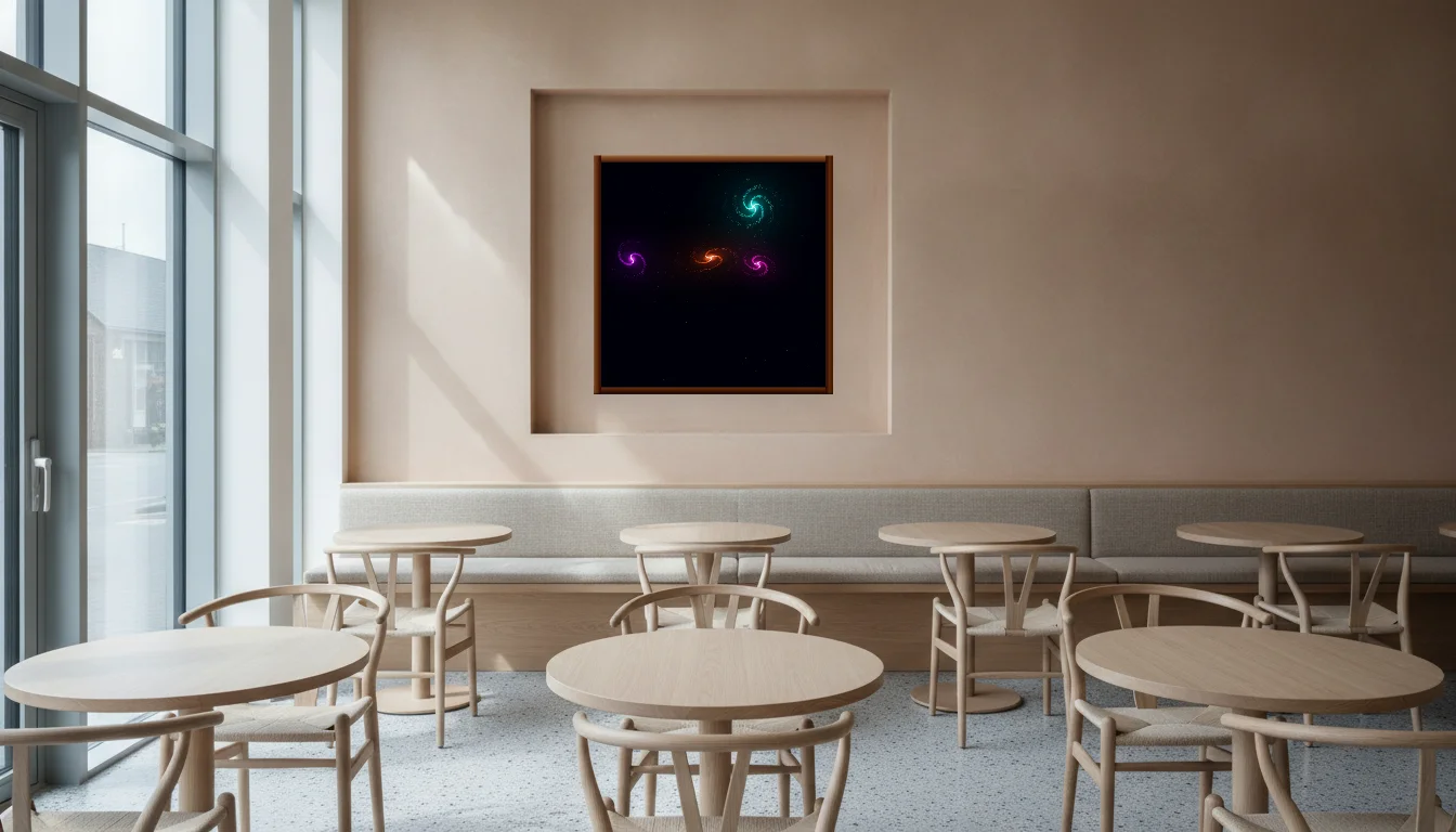 A Lumen & Logic artwork hanging in a Restaurant hotel interior — Dining room · Copenhagen