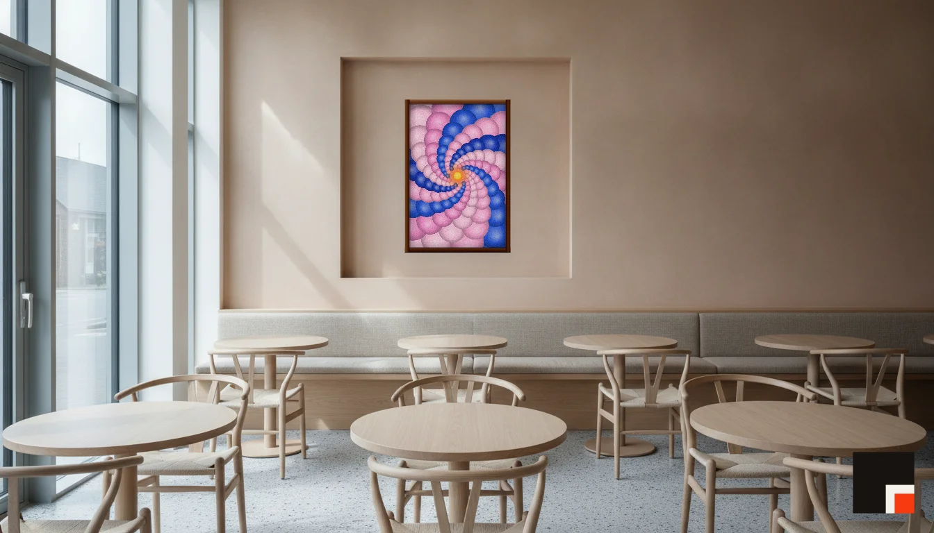 A Lumen & Logic artwork hanging in a Restaurant hotel interior — Dining room · Copenhagen