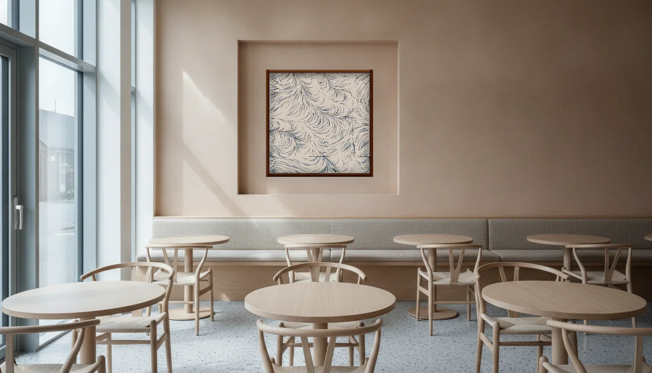 A Lumen & Logic artwork hanging in a Restaurant hotel interior — Dining room · Copenhagen