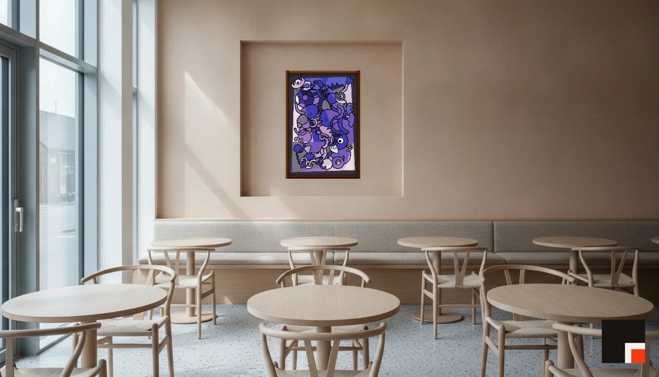 A Lumen & Logic artwork hanging in a Restaurant hotel interior — Dining room · Copenhagen