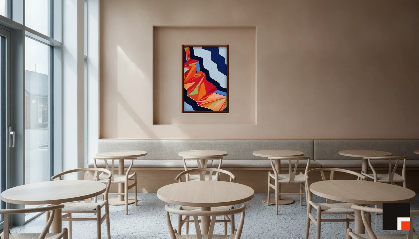 A Lumen & Logic artwork hanging in a Restaurant hotel interior — Dining room · Copenhagen