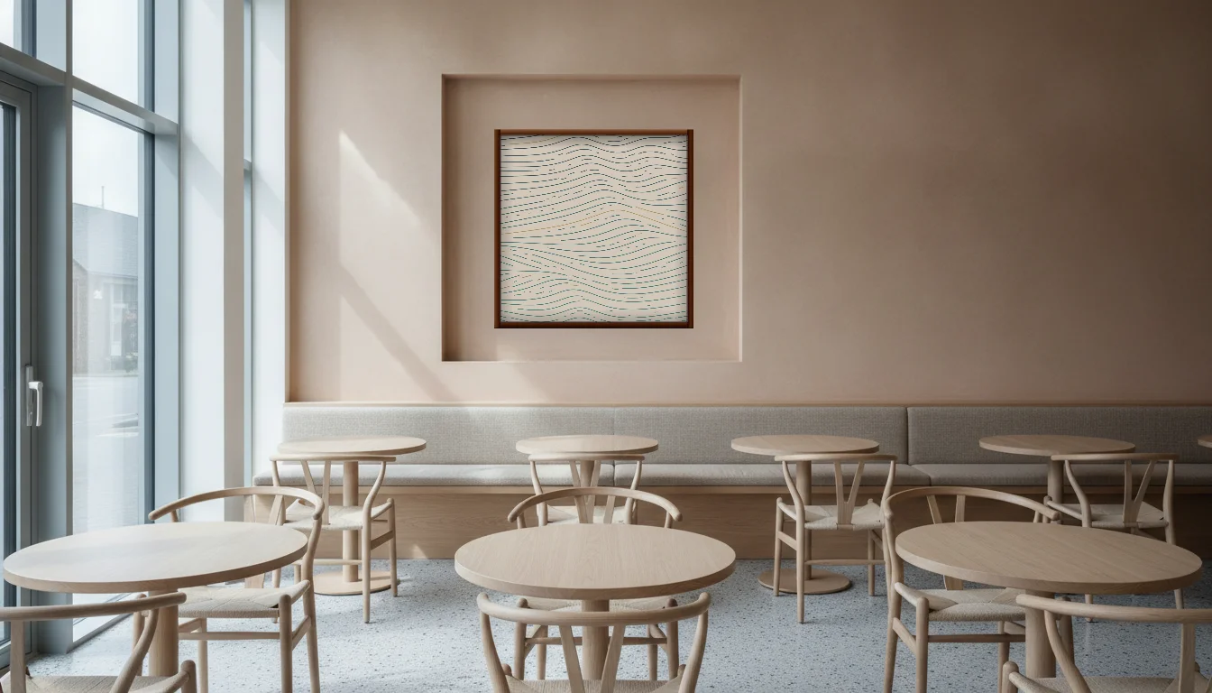 A Lumen & Logic artwork hanging in a Restaurant hotel interior — Dining room · Copenhagen
