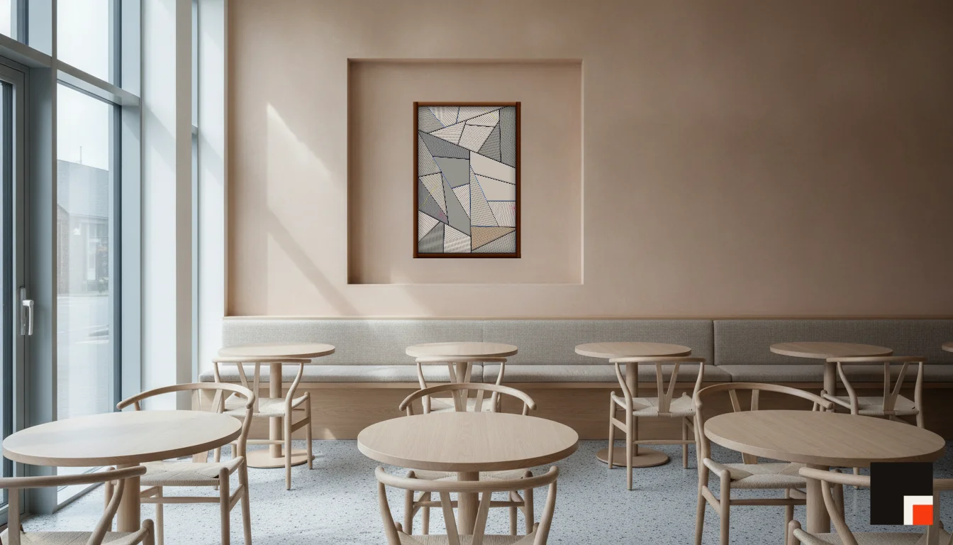 A Lumen & Logic artwork hanging in a Restaurant hotel interior — Dining room · Copenhagen