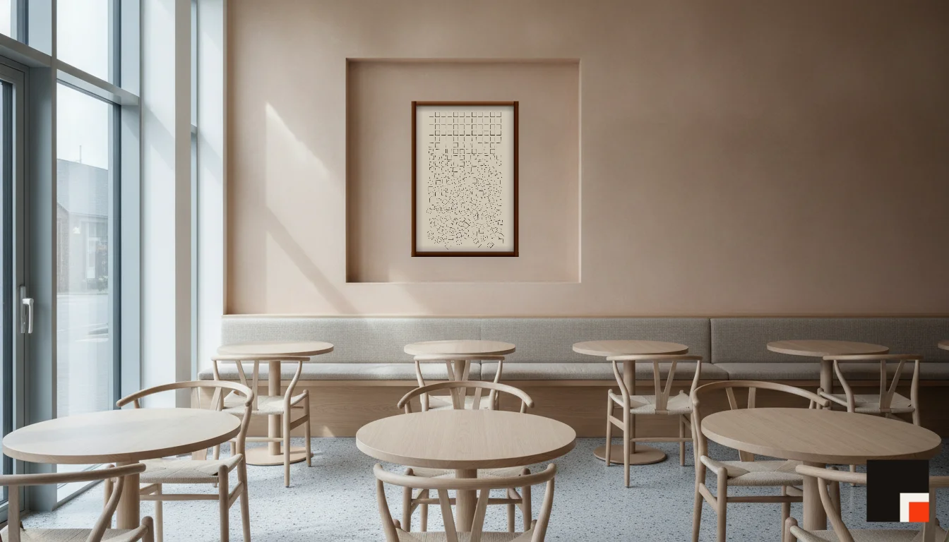 A Lumen & Logic artwork hanging in a Restaurant hotel interior — Dining room · Copenhagen