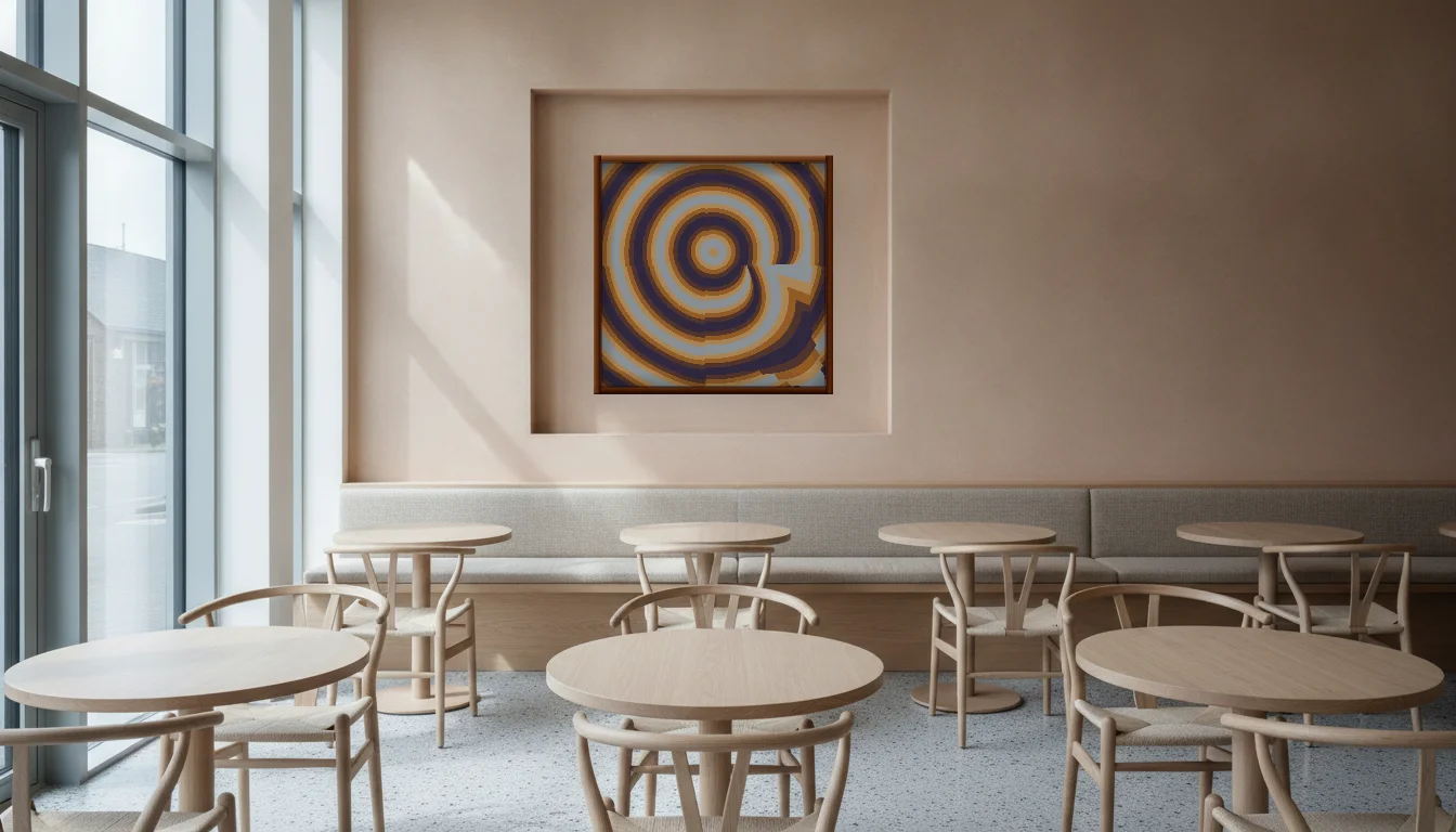 A Lumen & Logic artwork hanging in a Restaurant hotel interior — Dining room · Copenhagen