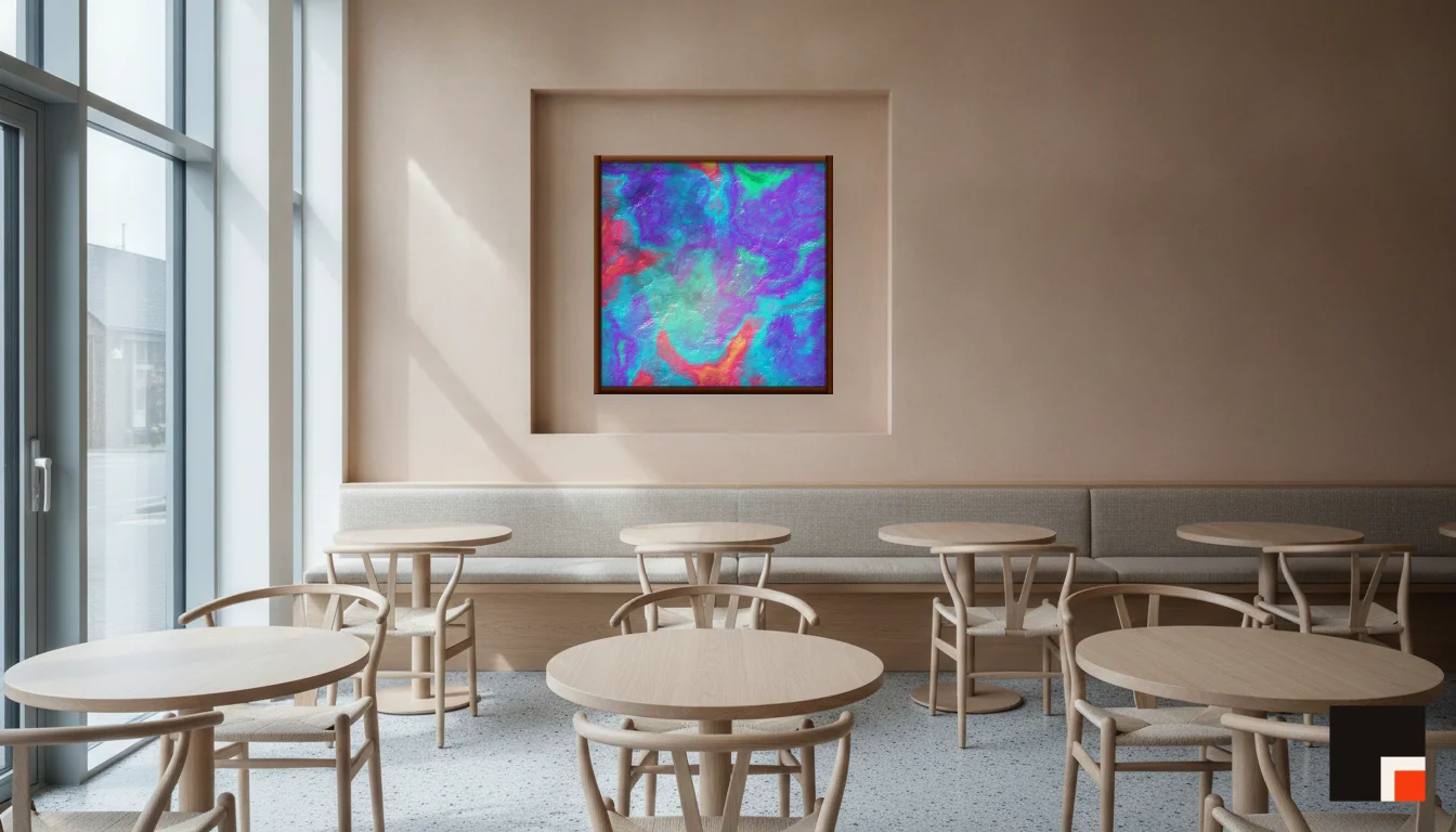 A Lumen & Logic artwork hanging in a Restaurant hotel interior — Dining room · Copenhagen