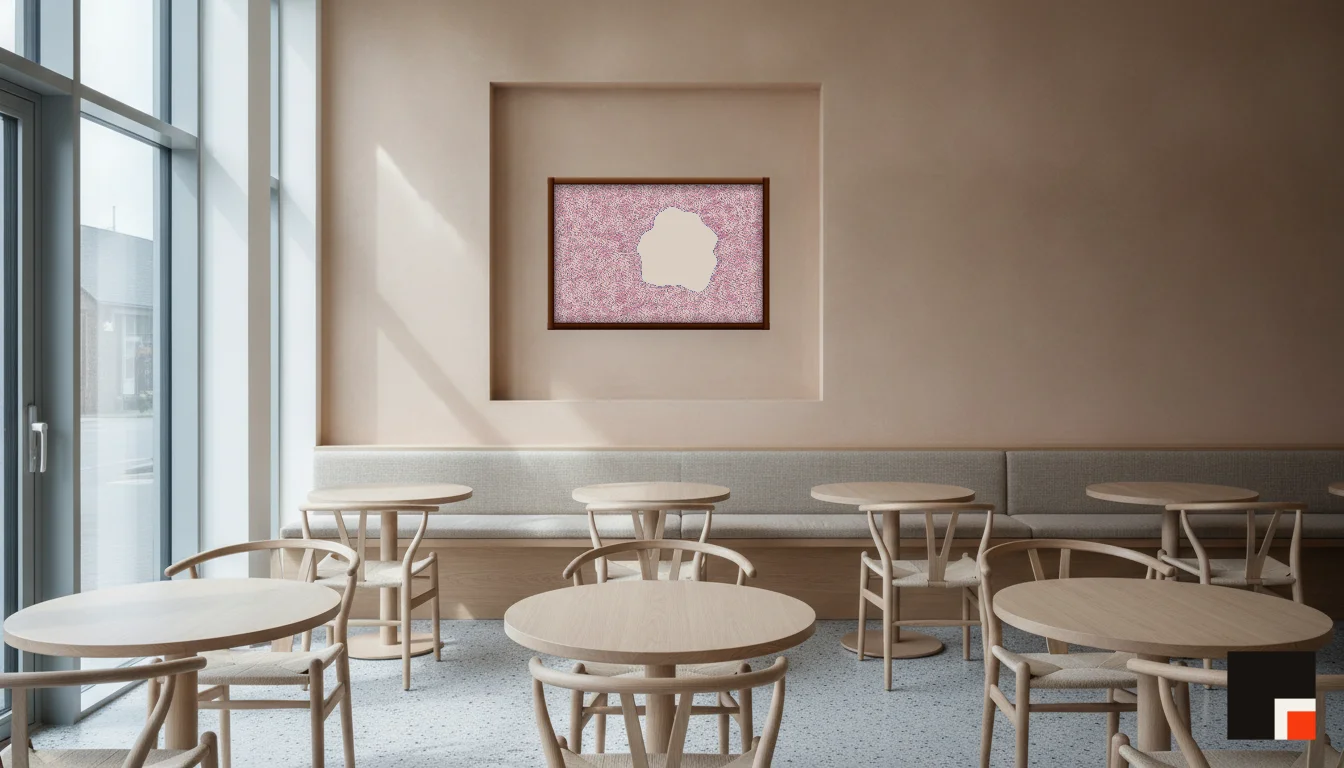 A Lumen & Logic artwork hanging in a Restaurant hotel interior — Dining room · Copenhagen