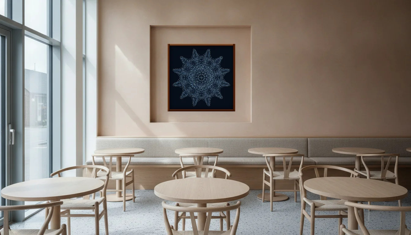 A Lumen & Logic artwork hanging in a Restaurant hotel interior — Dining room · Copenhagen