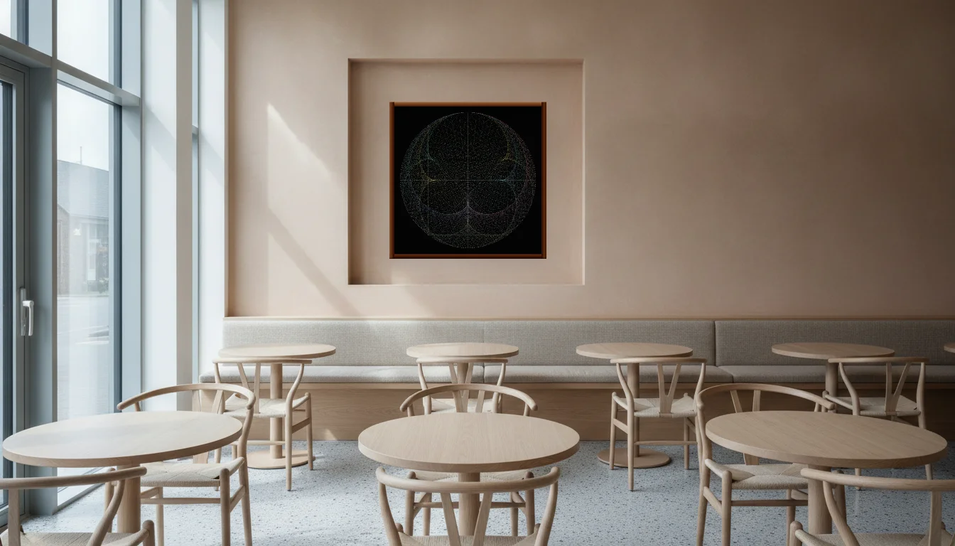 A Lumen & Logic artwork hanging in a Restaurant hotel interior — Dining room · Copenhagen