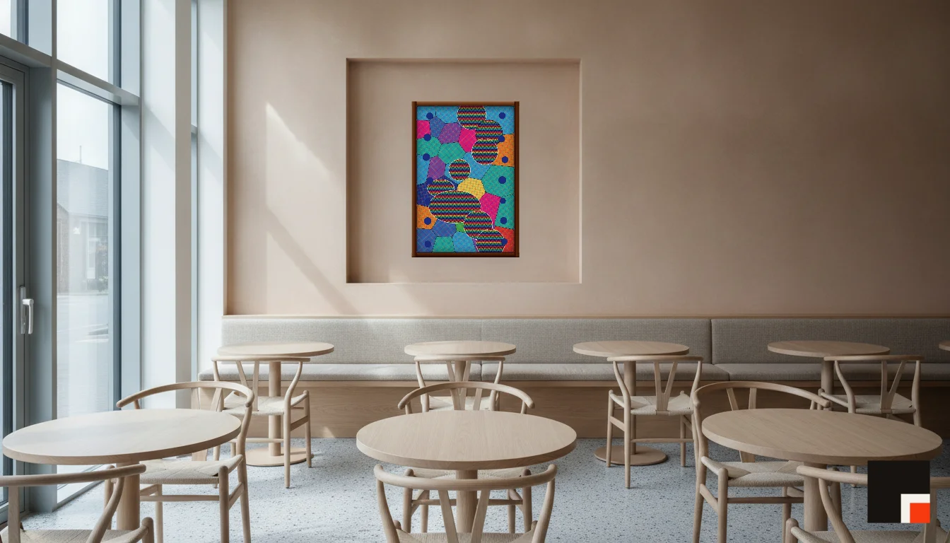A Lumen & Logic artwork hanging in a Restaurant hotel interior — Dining room · Copenhagen