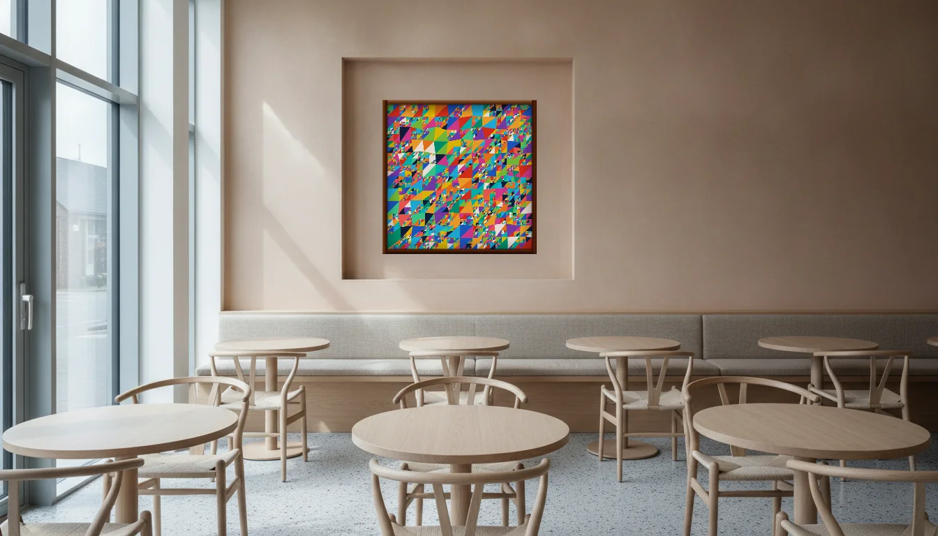 A Lumen & Logic artwork hanging in a Restaurant hotel interior — Dining room · Copenhagen