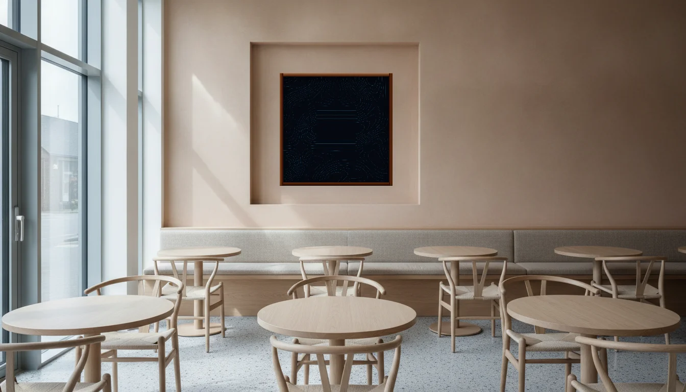 A Lumen & Logic artwork hanging in a Restaurant hotel interior — Dining room · Copenhagen