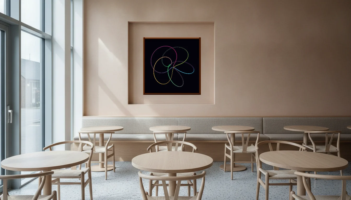 A Lumen & Logic artwork hanging in a Restaurant hotel interior — Dining room · Copenhagen