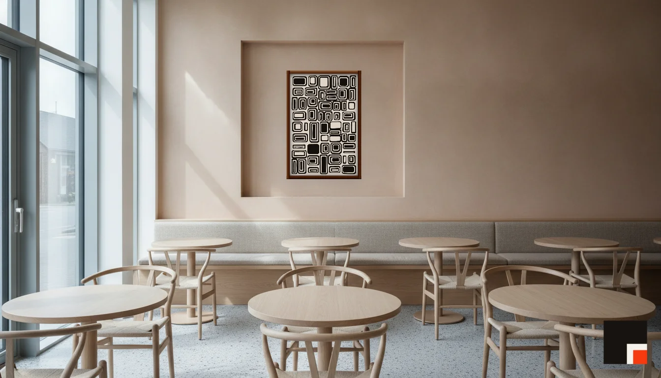 A Lumen & Logic artwork hanging in a Restaurant hotel interior — Dining room · Copenhagen