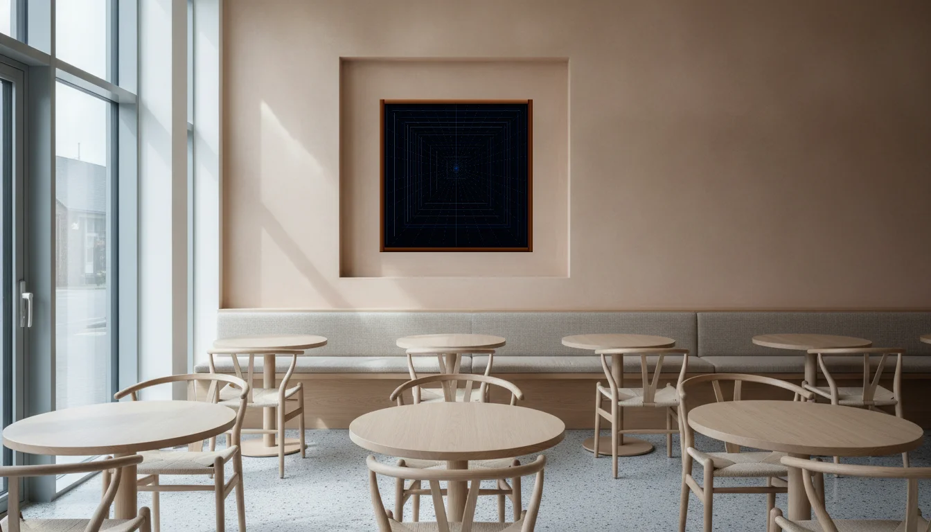 A Lumen & Logic artwork hanging in a Restaurant hotel interior — Dining room · Copenhagen