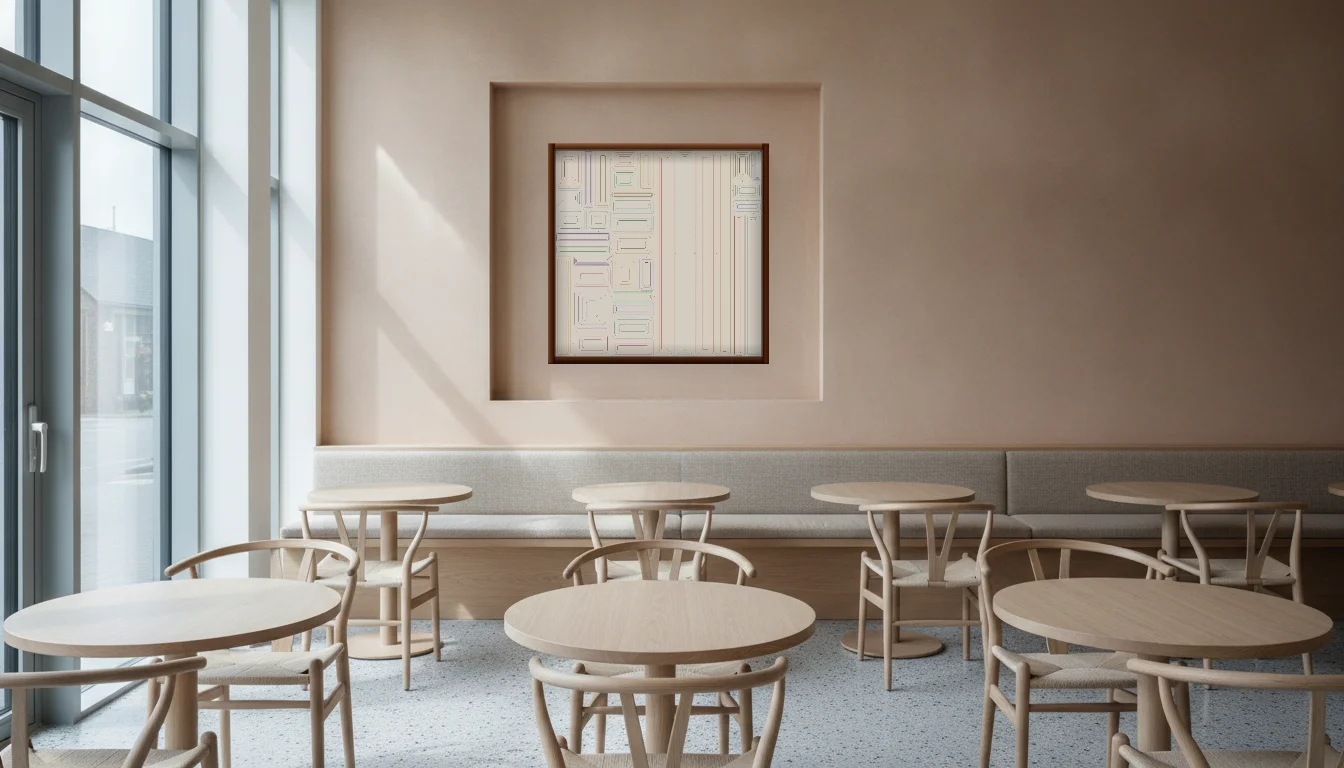 A Lumen & Logic artwork hanging in a Restaurant hotel interior — Dining room · Copenhagen