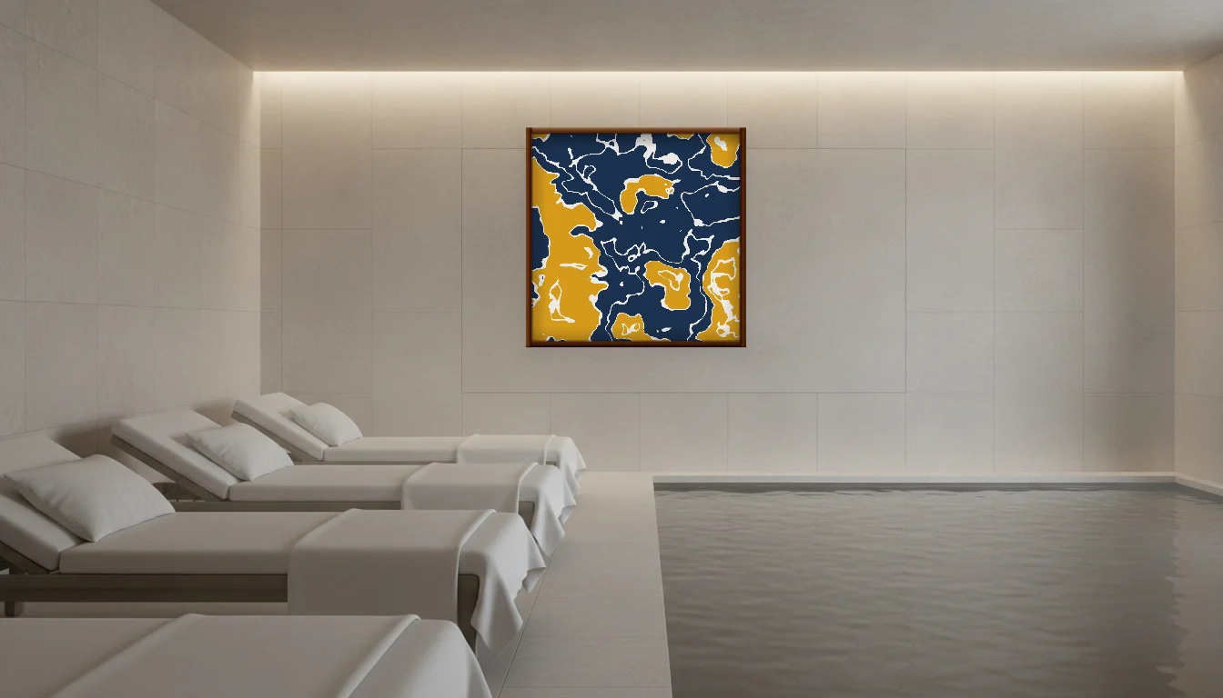 A Lumen & Logic artwork hanging in a Spa hotel interior — Relaxation room · Baden-Baden