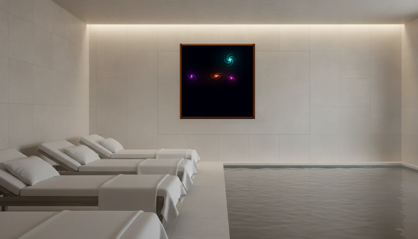 A Lumen & Logic artwork hanging in a Spa hotel interior — Relaxation room · Baden-Baden