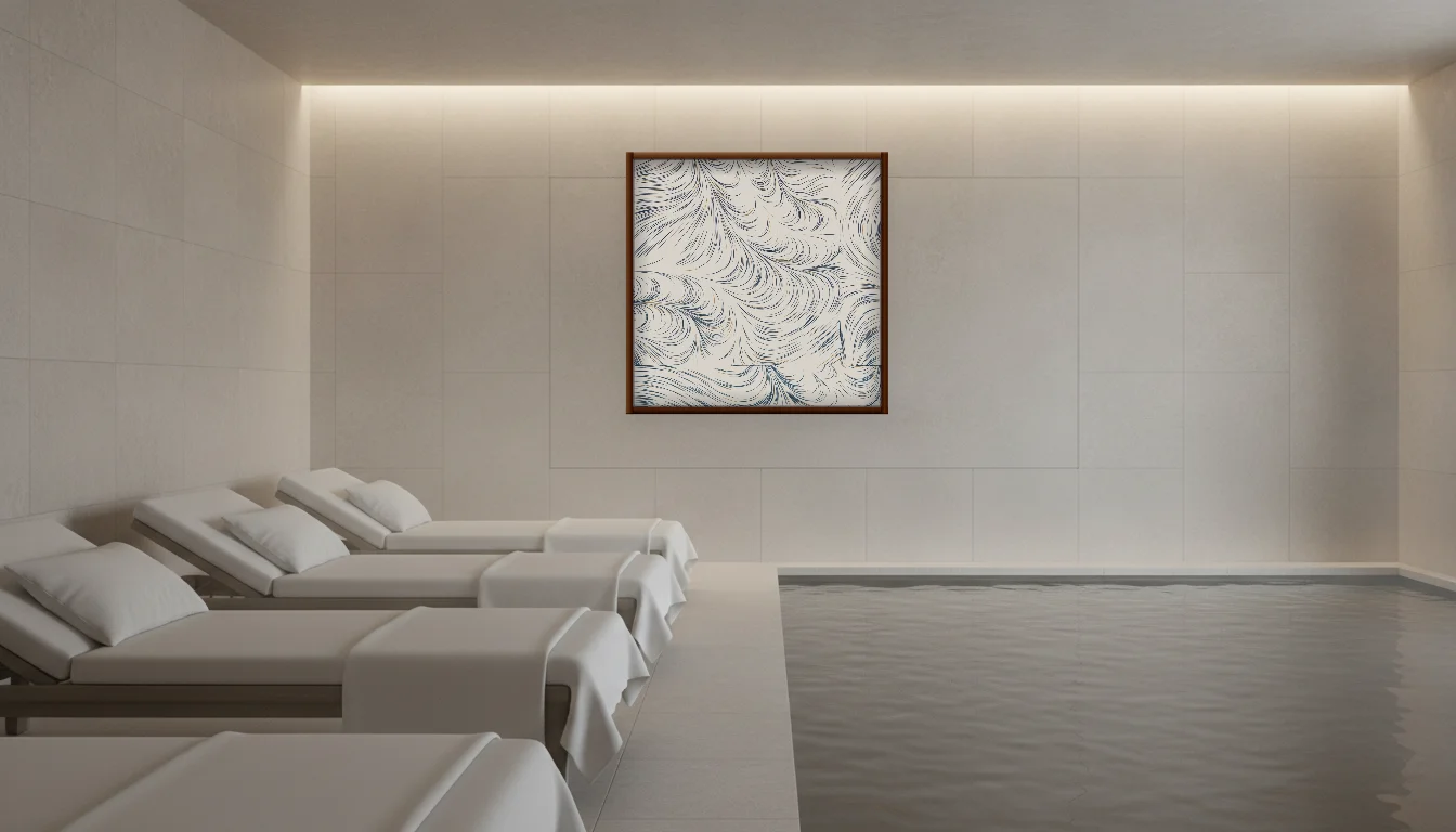 A Lumen & Logic artwork hanging in a Spa hotel interior — Relaxation room · Baden-Baden