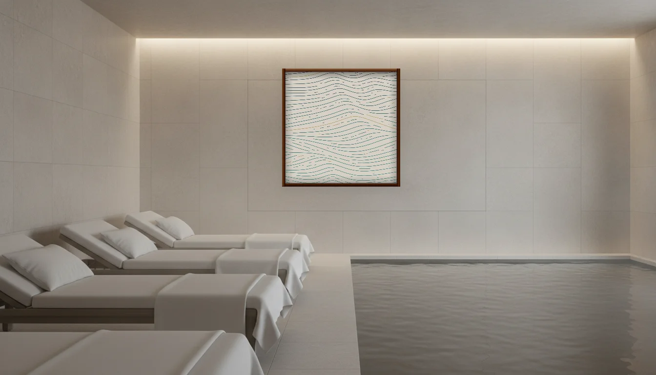 A Lumen & Logic artwork hanging in a Spa hotel interior — Relaxation room · Baden-Baden