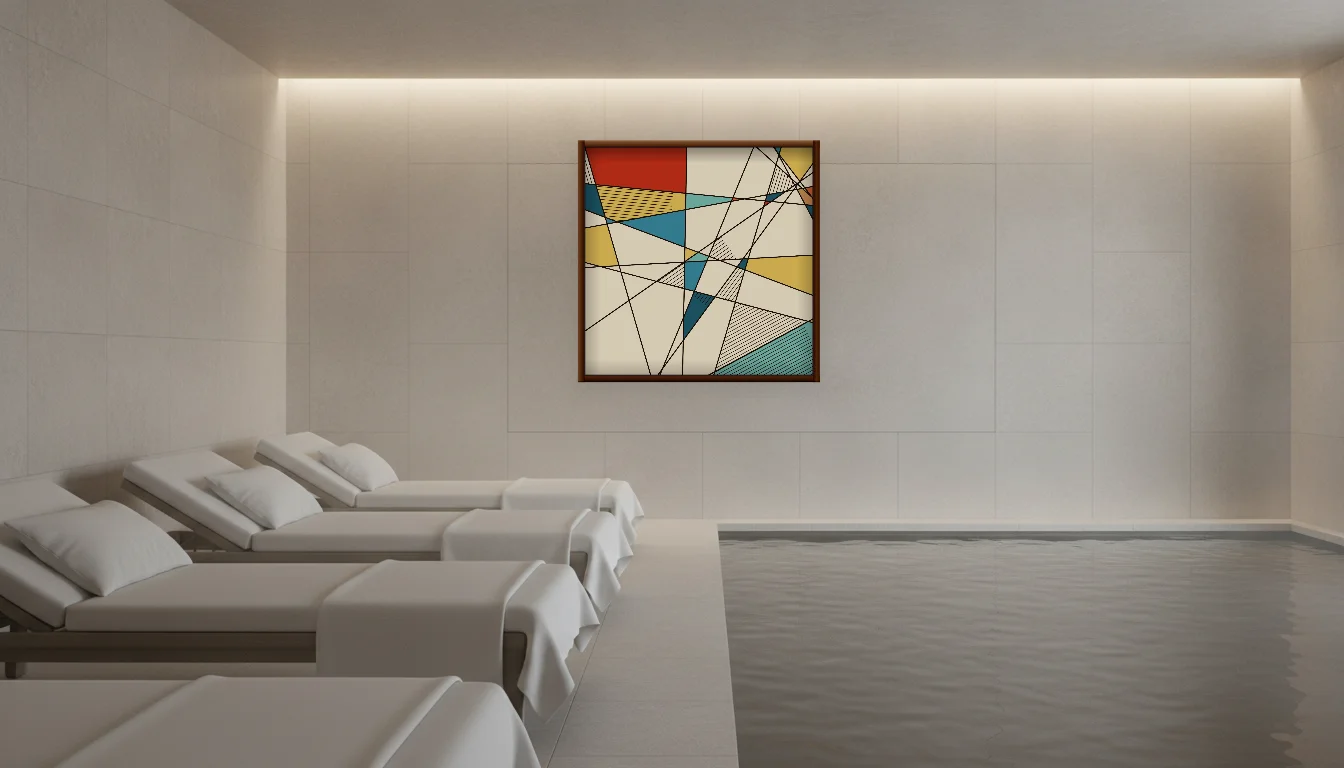 A Lumen & Logic artwork hanging in a Spa hotel interior — Relaxation room · Baden-Baden