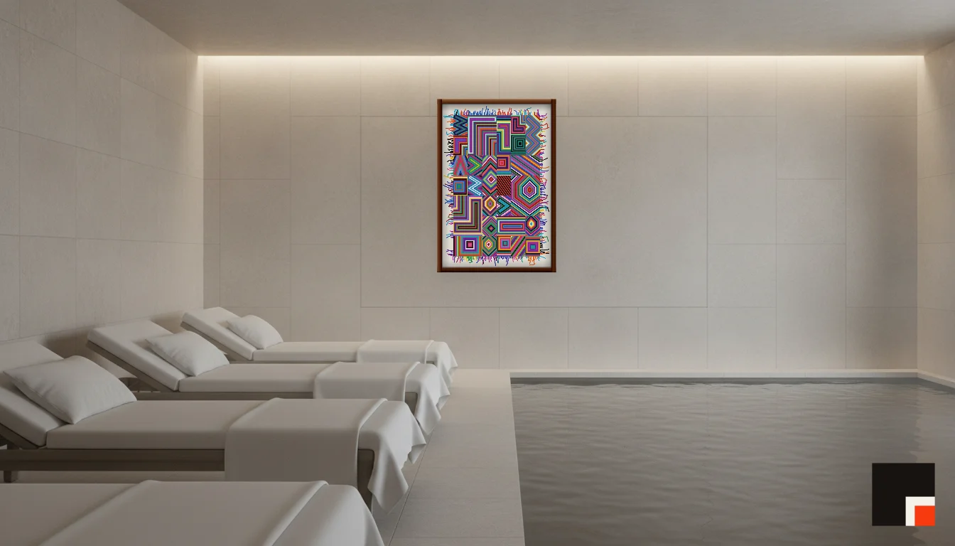 A Lumen & Logic artwork hanging in a Spa hotel interior — Relaxation room · Baden-Baden