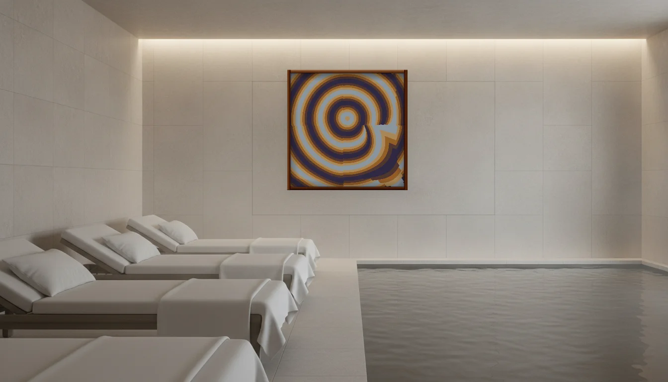 A Lumen & Logic artwork hanging in a Spa hotel interior — Relaxation room · Baden-Baden