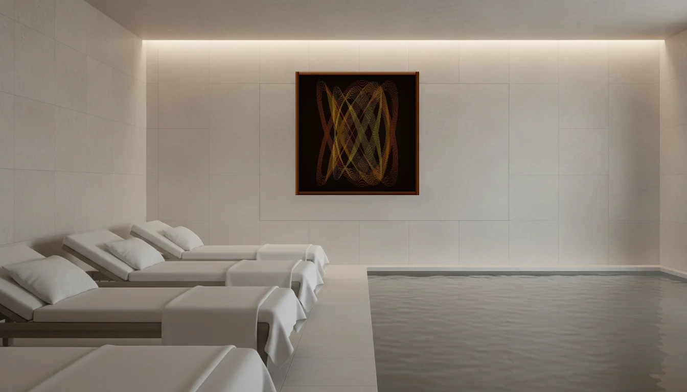 A Lumen & Logic artwork hanging in a Spa hotel interior — Relaxation room · Baden-Baden