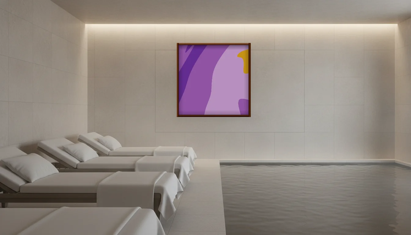 A Lumen & Logic artwork hanging in a Spa hotel interior — Relaxation room · Baden-Baden