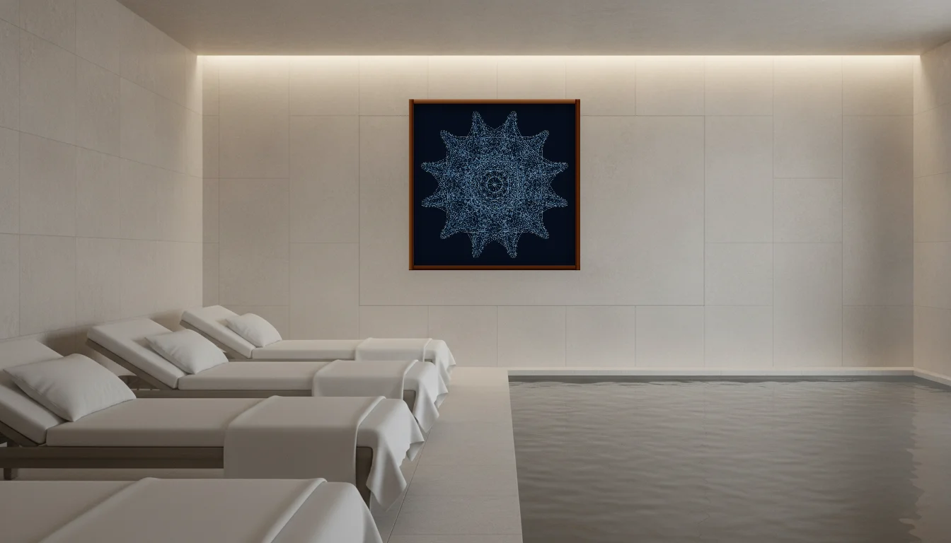 A Lumen & Logic artwork hanging in a Spa hotel interior — Relaxation room · Baden-Baden