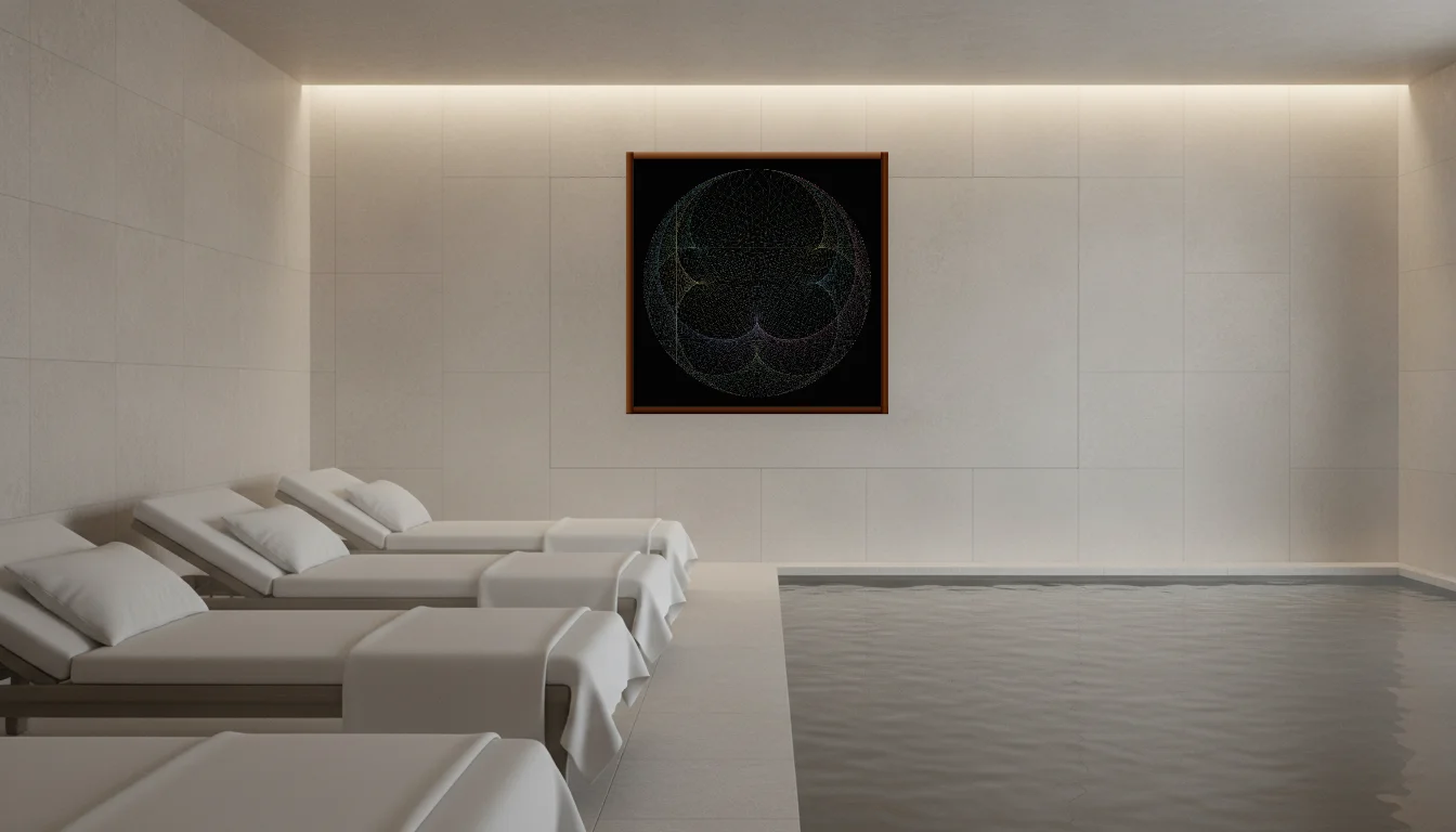 A Lumen & Logic artwork hanging in a Spa hotel interior — Relaxation room · Baden-Baden