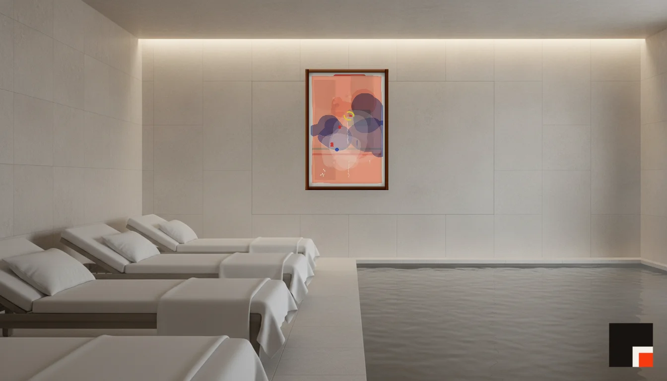 A Lumen & Logic artwork hanging in a Spa hotel interior — Relaxation room · Baden-Baden
